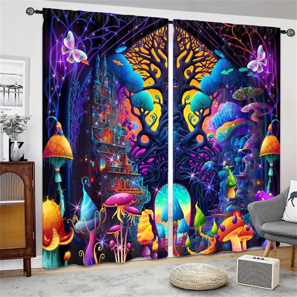 Nature Fantasy Mushroom Dreamy Plant Moon Window Curtains Blinds For Living Room Bedroom Bathroom Kicthen Door Home Decor2Pcs