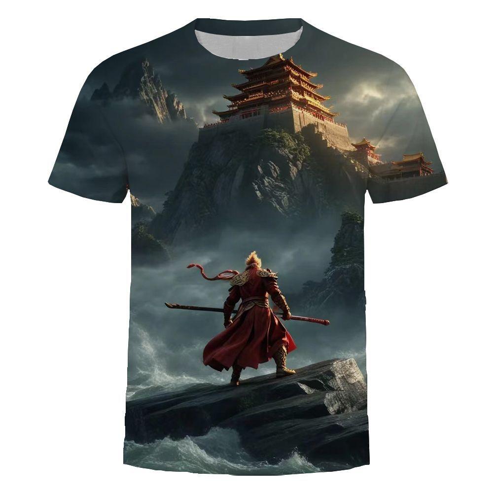 Внутренний 3A Игра Черный Миф. Футболка с принтом Wukong China-Chic, универсальная мужская повседневная одежда с коротким рукавом, быстросохнущая