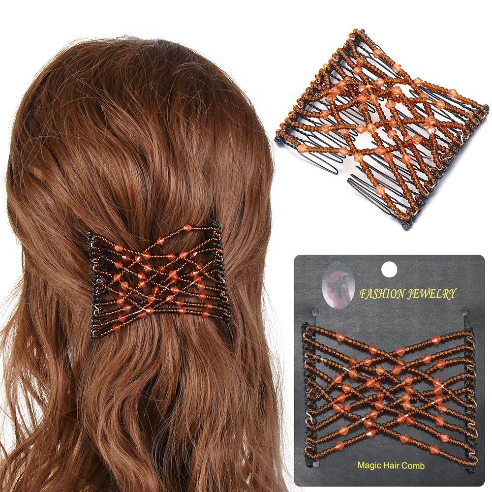 Fashion Woman Double Clip DIY Elastic Headband Bun Hair Combs Beads Comb Metal Hairpins
