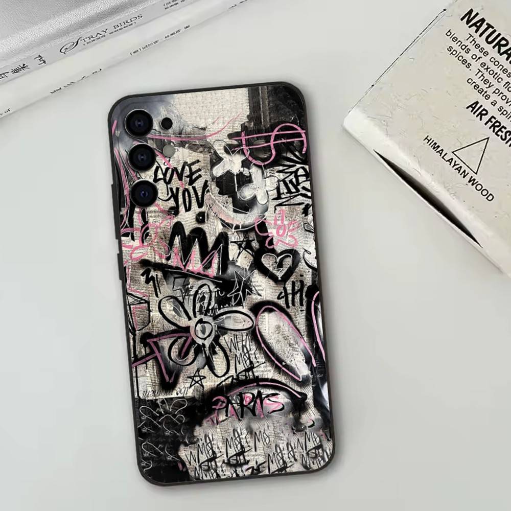 Cool pink graffiti Phone Case For Samsung S25,S24,S21,S22,S23,S30,Ultra,S20,Plus,Fe,Lite,Note,10,Black Cover