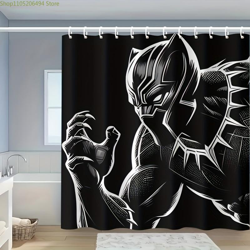 1pc Marvel Black Panther Waterproof Polyester Shower Curtain with Hooks, Machine Washable, Cartoon Pattern, Arts Theme, All-Se