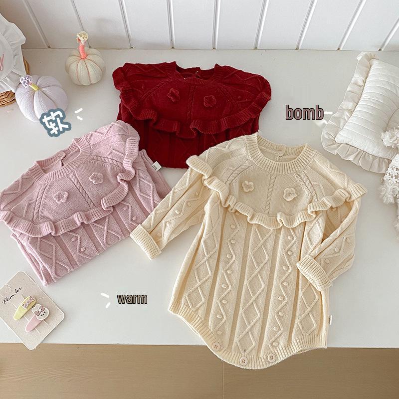 Baby Solid Color Winter Romper 2025 - Korean Style Jacquard Onesie for Newborns. Super Cute and Trendy!