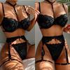 Sexy Women's Nightwear Lingerie Set with Black Lace Dress and Garter Belt