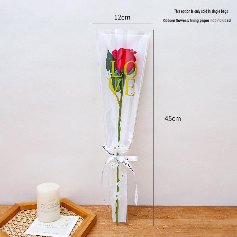 Valentine's Day Transparent Waterproof Flower Bag for Single Bouquet