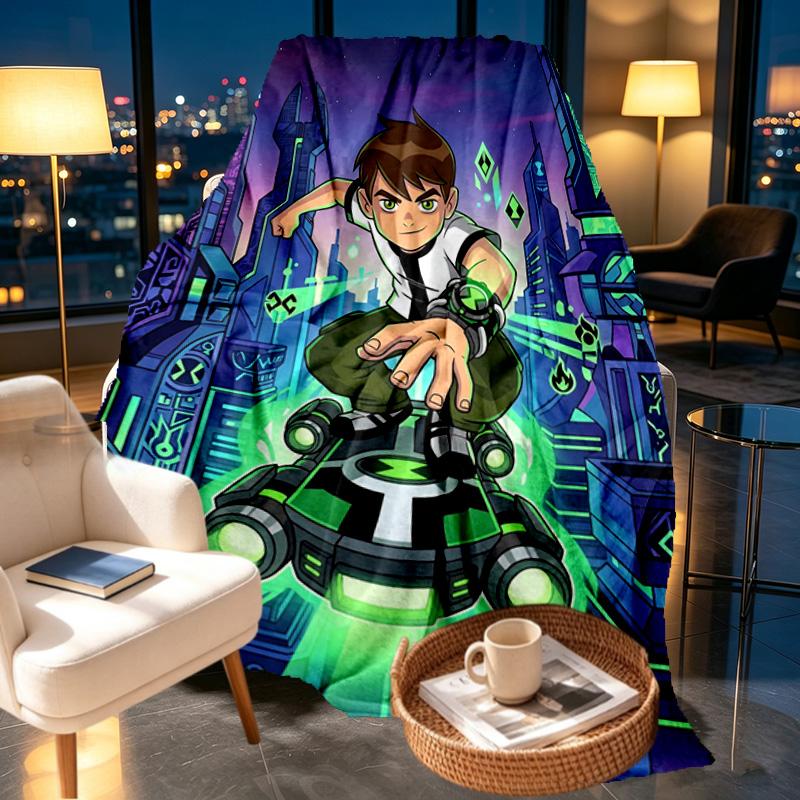 Ben 10 Cartoon Print Blanket - Soft & Comfortable, for Bedroom, Travel, Sofa, Home Decoration - Birthday Christmas Gift for Friend