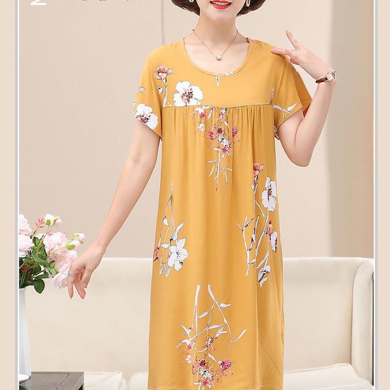 Женское летнее свободное платье с короткими рукавами, домашняя одежда, хлопковая шелковая пижама