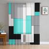Aqua Turquoise Black Grey Patchwork Abstract Art Sheer Curtains for Living Room Window Curtains Kitchen Tulle Voile Curtains