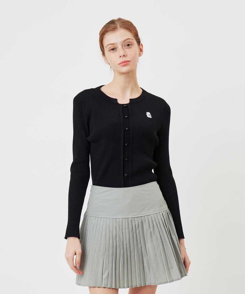 AVEN Button Point Round Neck Knit Black
