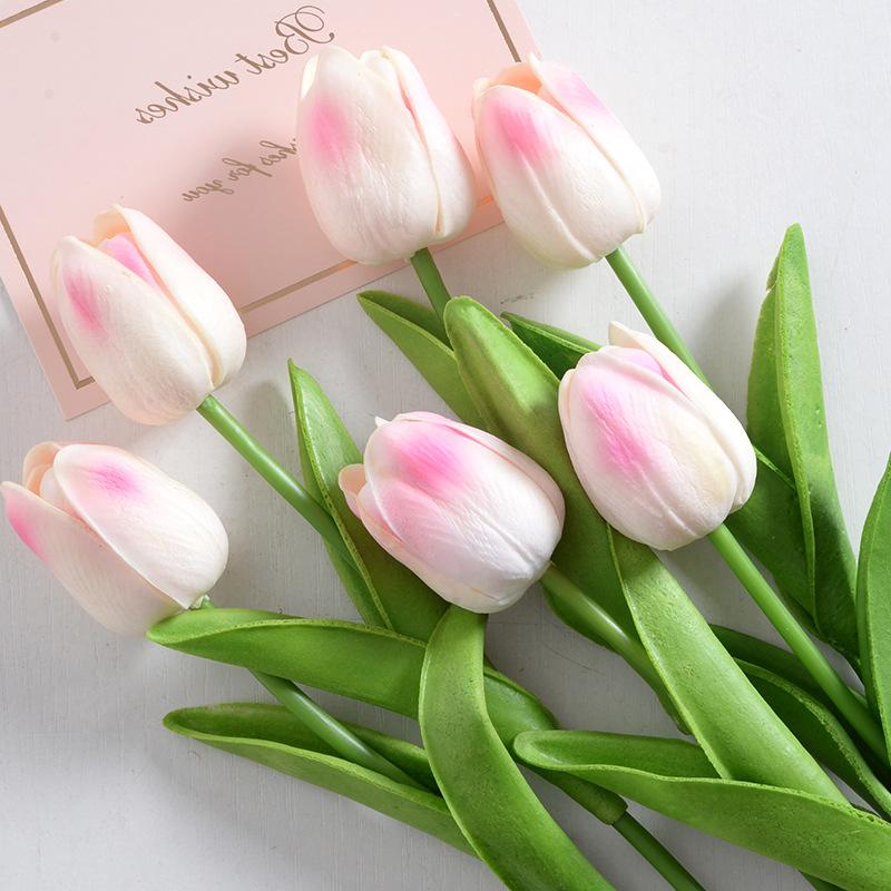5Pcs Artificial Tulip Flowers Pink White Tulips Fake Flowers Bouquet Wedding Garden Decoration Home Vase Decor Plants Mother's Day Gift