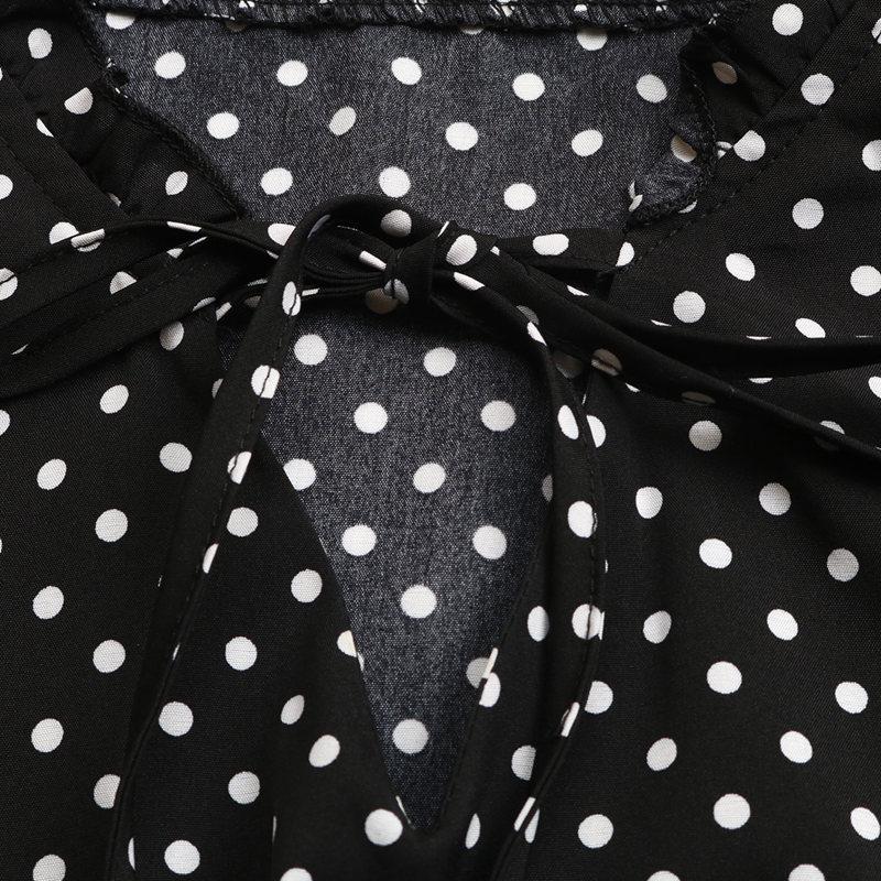 Женское весеннее платье с V-образным вырезом и высокой талией, шикарное длинное платье в горошек с длинными рукавами и принтом