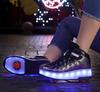 Детская обувь для роликовых коньков, светодиодный мигающий свет, 2 колеса, кроссовки для катания на коньках, летающая обувь, перезаряжаемая мульти-световая дышащая обувь для мальчиков и девочек