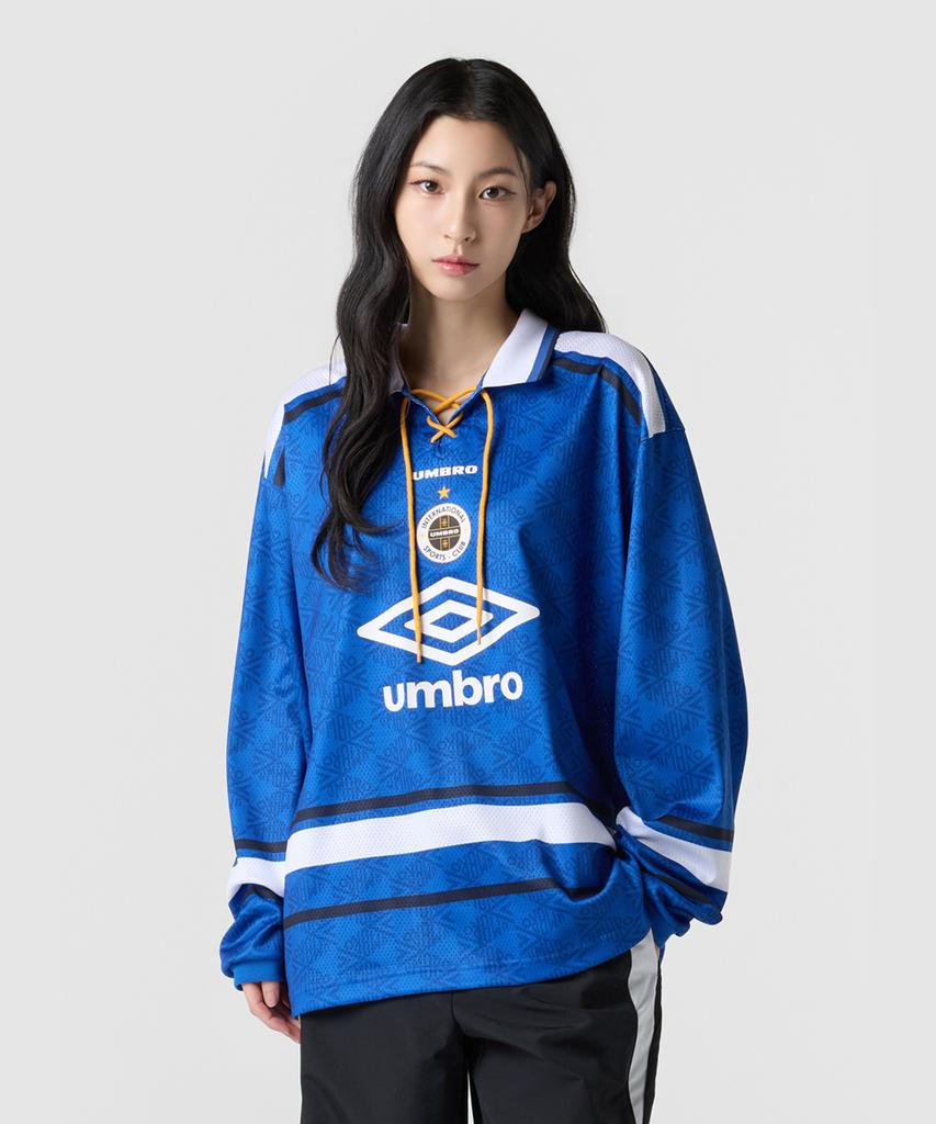 UMBRO Lace-Up Mesh Long Sleeve T-Shirt Blue Ur121Crl32