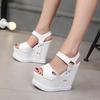 Fashion 2025 Spring New Fish Mouth Waterproof Platform Inside Increase Sponge Cake Thick Base Wedge Sandals 15 Cm Sky High
