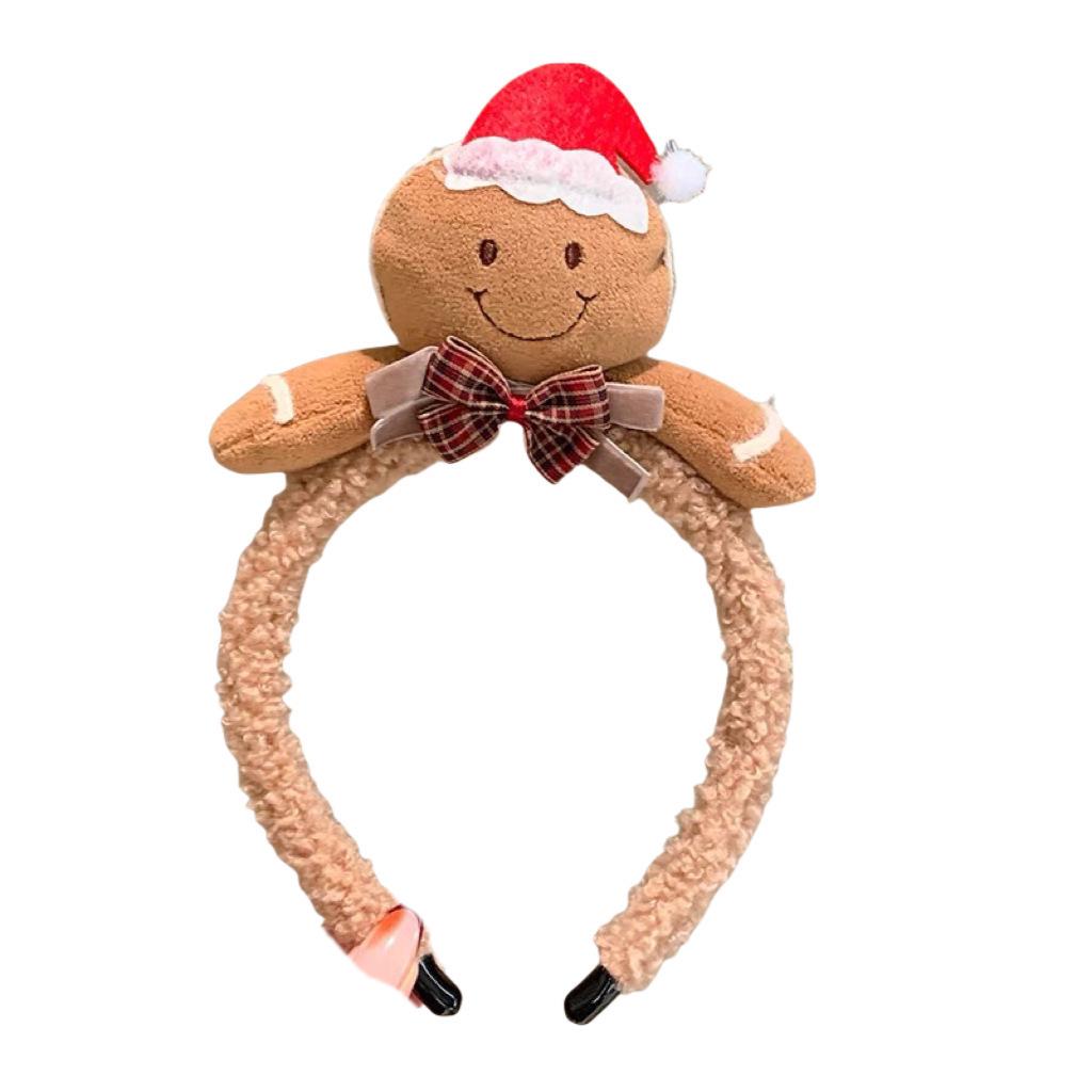 Пряничный человечек мультяшный рождественский плюшевый ободок для женщин: Милый аксессуар для волос для умывания, новинка 2024