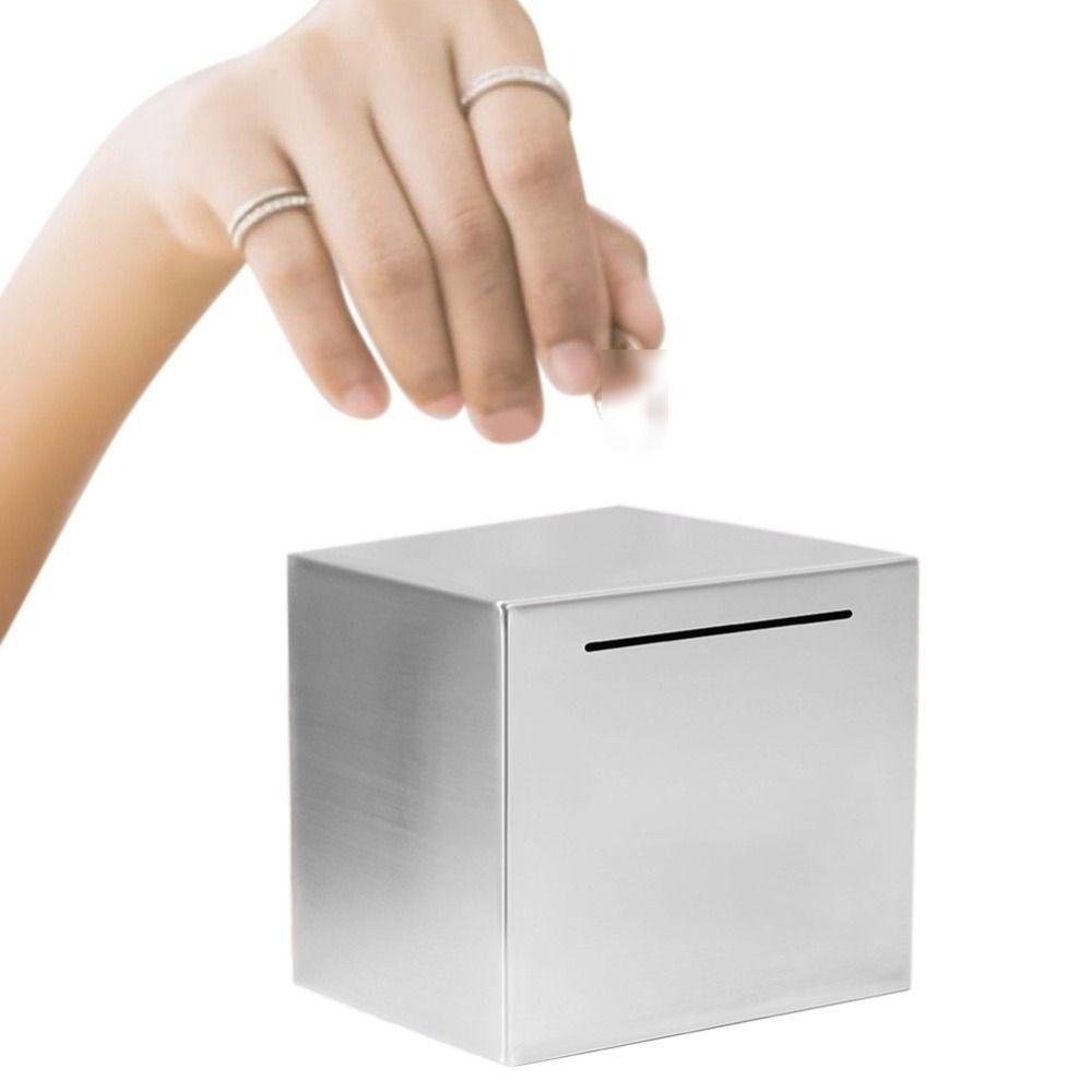 Solid For Kids/Adults Stainless Steel Jar Safe Box Piggy Bank Money Bank Box Money Savings Bank