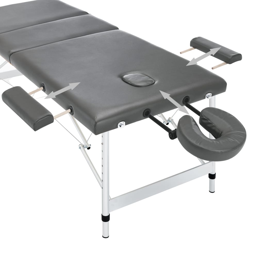 3 Zone Massage Table with Aluminum Frame Anthracite 186*68 cm