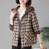 Chic Spring Hooded Checkered Coat Women Short Jacket Middle Aged Mom Fashion Casual Outerwear