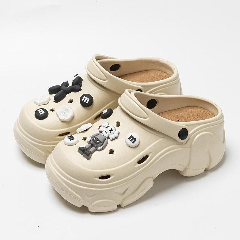 Женские летние мультяшные милые пляжные уличные нескользящие шлепанцы баотоу с толстой подошвой