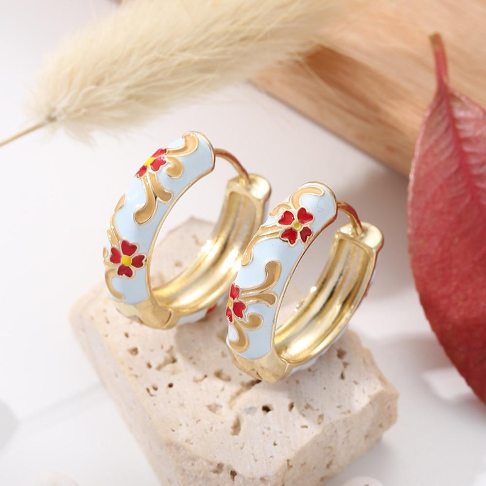 Китайские эмалевые серьги-цветы Классические серьги в китайском стиле Серьги-кольца Ювелирные изделия