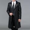 Autumn and Winter Men's Genuine Leather Coats Plus Velvet Long Knee-length Sheepskin Windbreaker Coat Middle-aged Men's Leather Coat