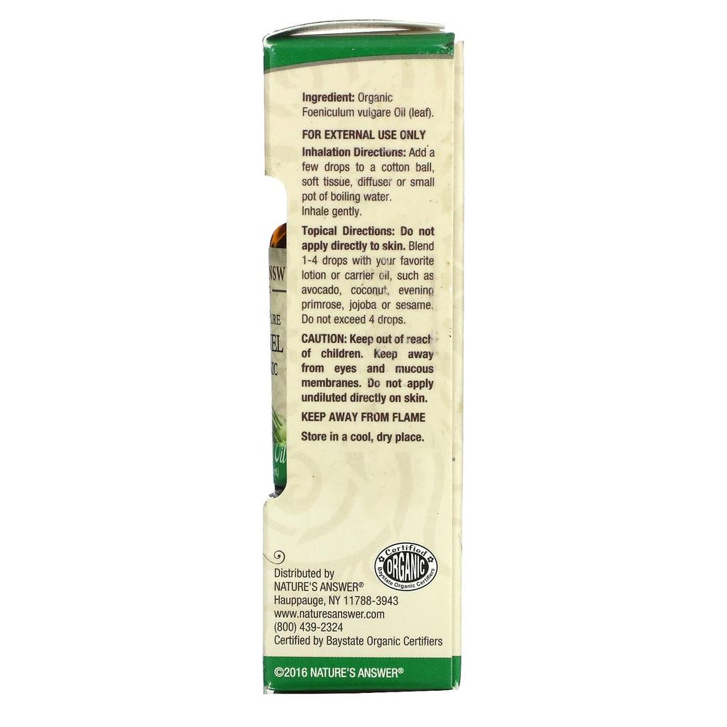 Nature's Answer 100% Pure Organic Essential Oil, Fennel, 15 Ml (0.5 Fl Oz)