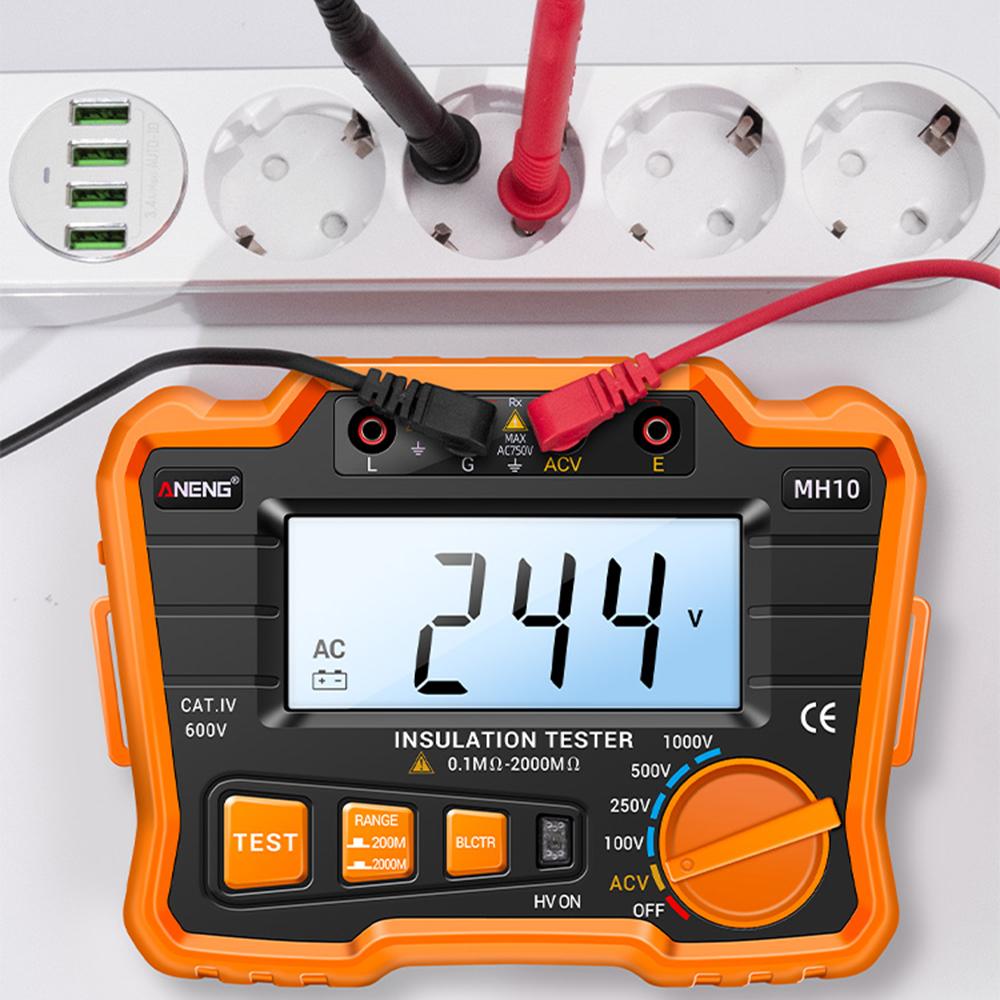 Insulation Resistance Tester 100VCelsius 250VCelsius 500VCelsius 1000V Resistance Tester with LCD Backlight Digital Display Screen
