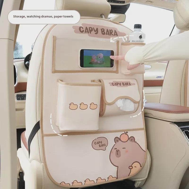 Сумка для хранения автомобиля Capybara: Мусорный бак из мультяшной кожи, устойчивый к грязи и ударам