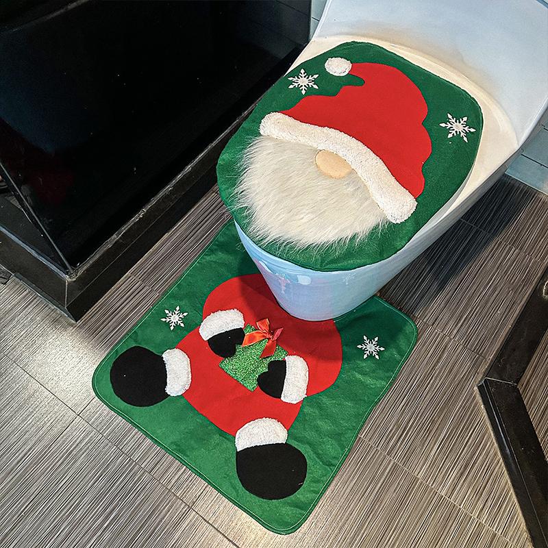 2PC/Set Santa Toilet Seat Cover Christmas Decorations Rug Set Christmas Mats Creative Red Green Gift Multiple Options Available