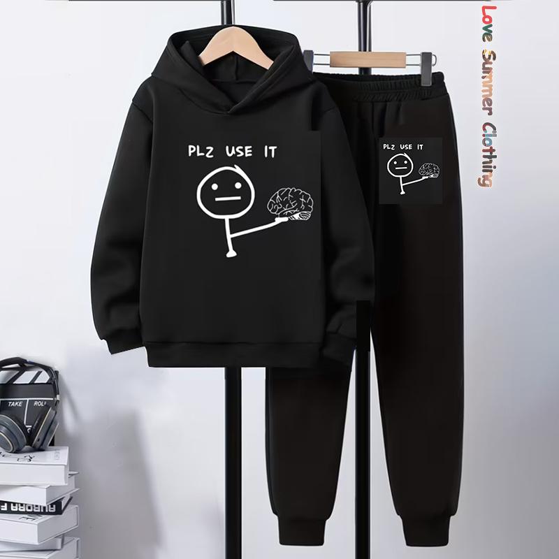 2 шт. Комплект толстовки и джоггеров для мальчиков на футбольную тематику с принтом футбольного мяча, динамичная спортивная одежда для игры, зимние наряды для футбольных тренировок