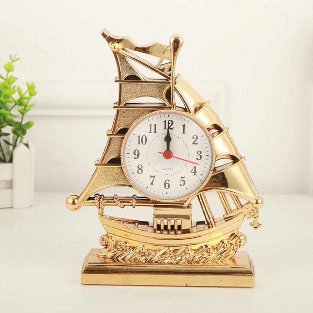 Средиземноморский будильник-парусник Прекрасный настольный будильник Ретро скульптура парусника Прикроватный