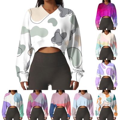 Женская повседневная модная сексуальная удобная спортивная толстовка с V-образным вырезом и длинным рукавом с геометрическим принтом