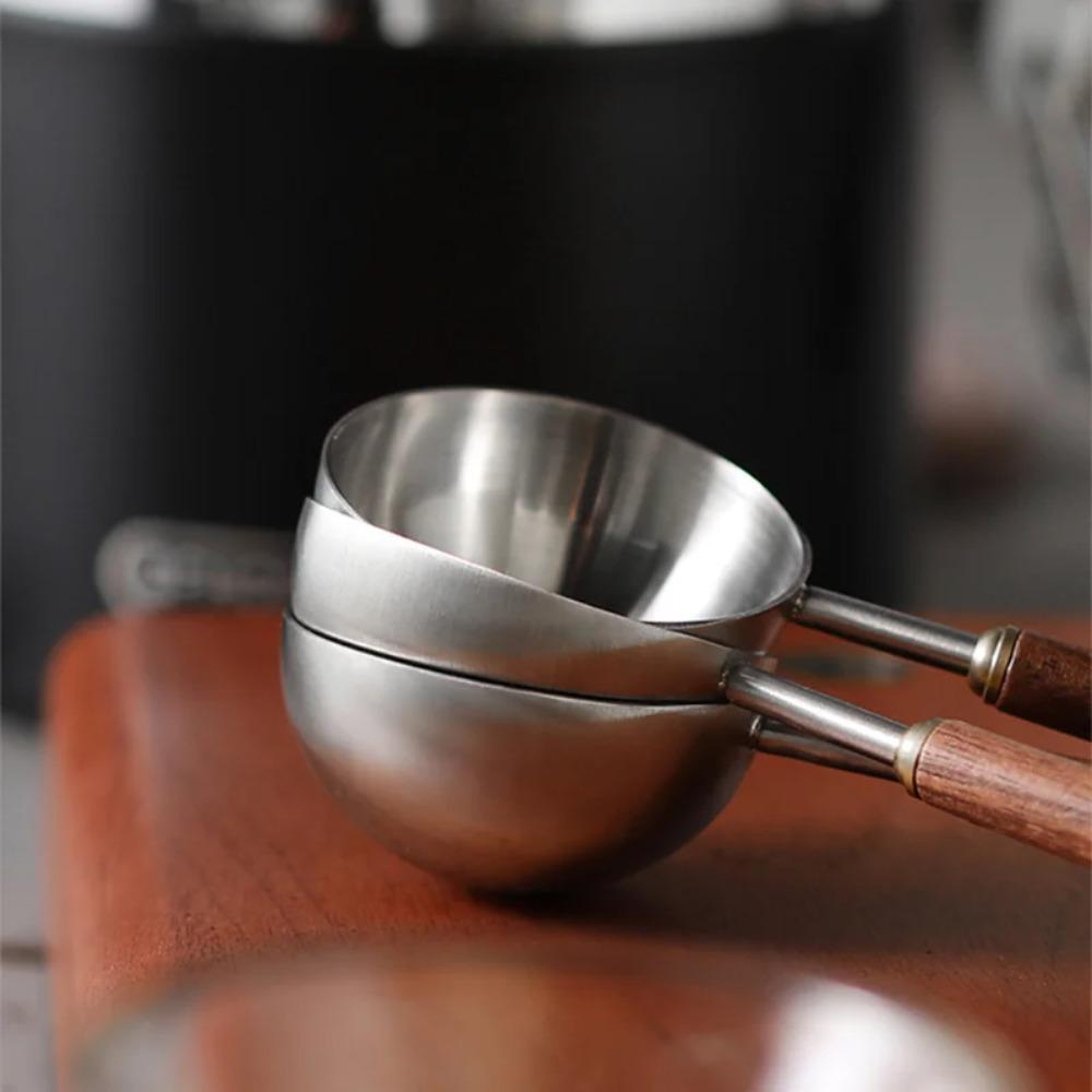 Мерная ложка для кофейного порошка с ручкой из орехового дерева. Совок для кофе из нержавеющей стали 304 для выпечки.