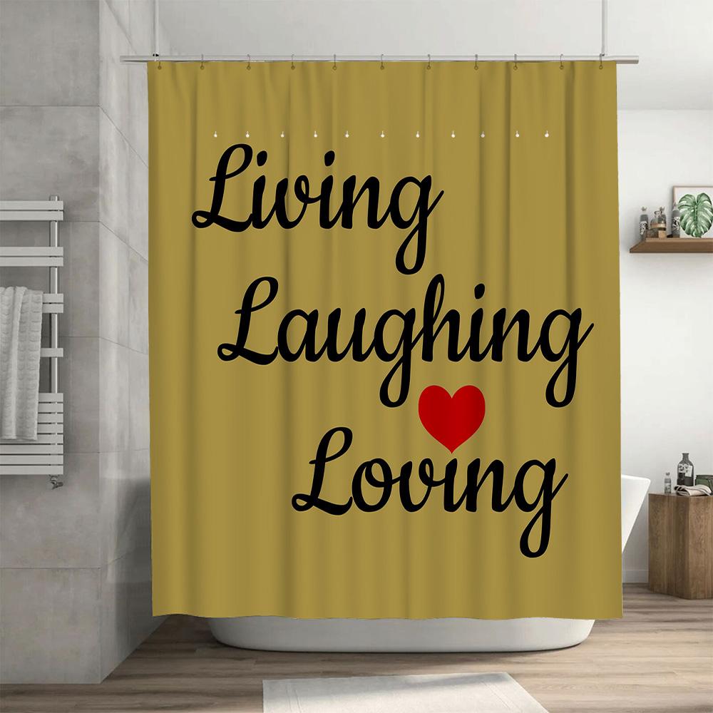 Gold Shower Curtain Decorative Text Living Laughing Loving Home Bathroom Decor for Kids Bathrooms Waterproof Privacy