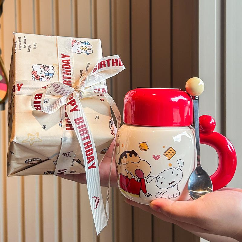 Crayon Xiaoxin Ceramic Kettle High-value mug with lid Cute large-capacity coffee water cup Birthday gift