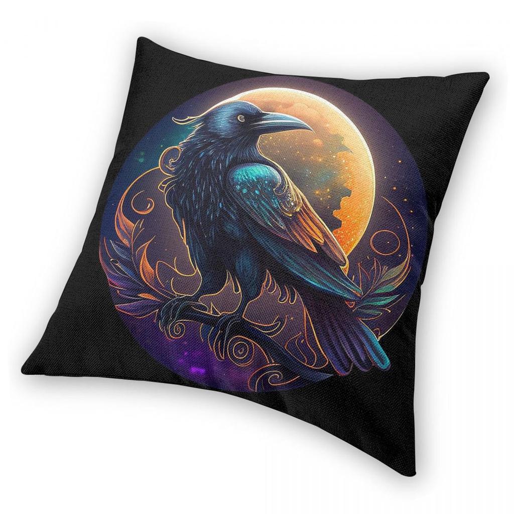 Mystical Full Moon Raven Spirit Square Pillowcase Polyester Linen Velvet Printed Zip Decor Pillow Case Home Cushion Case