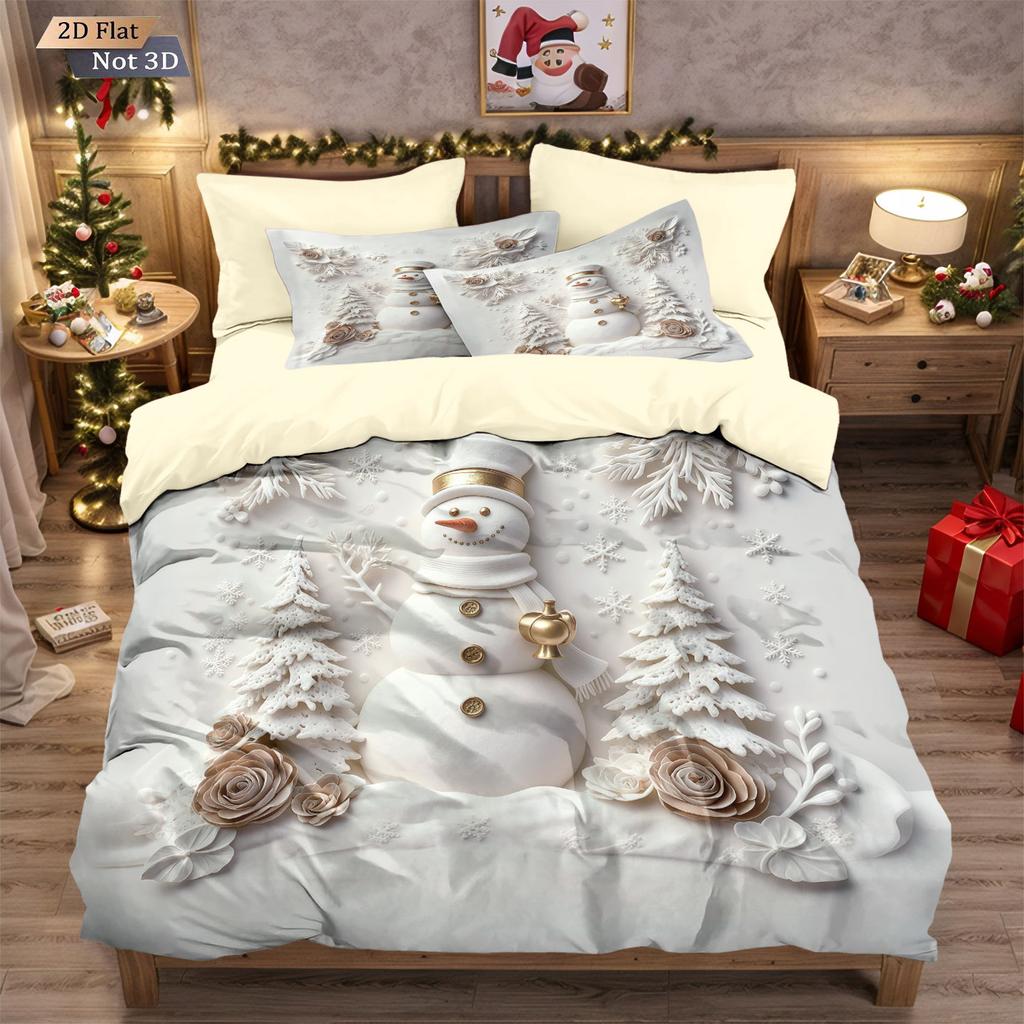 Three-piece Christmas Bedding Set, Brushed Duvet Cover and Pillowcase Set with Santa Claus Digital Print