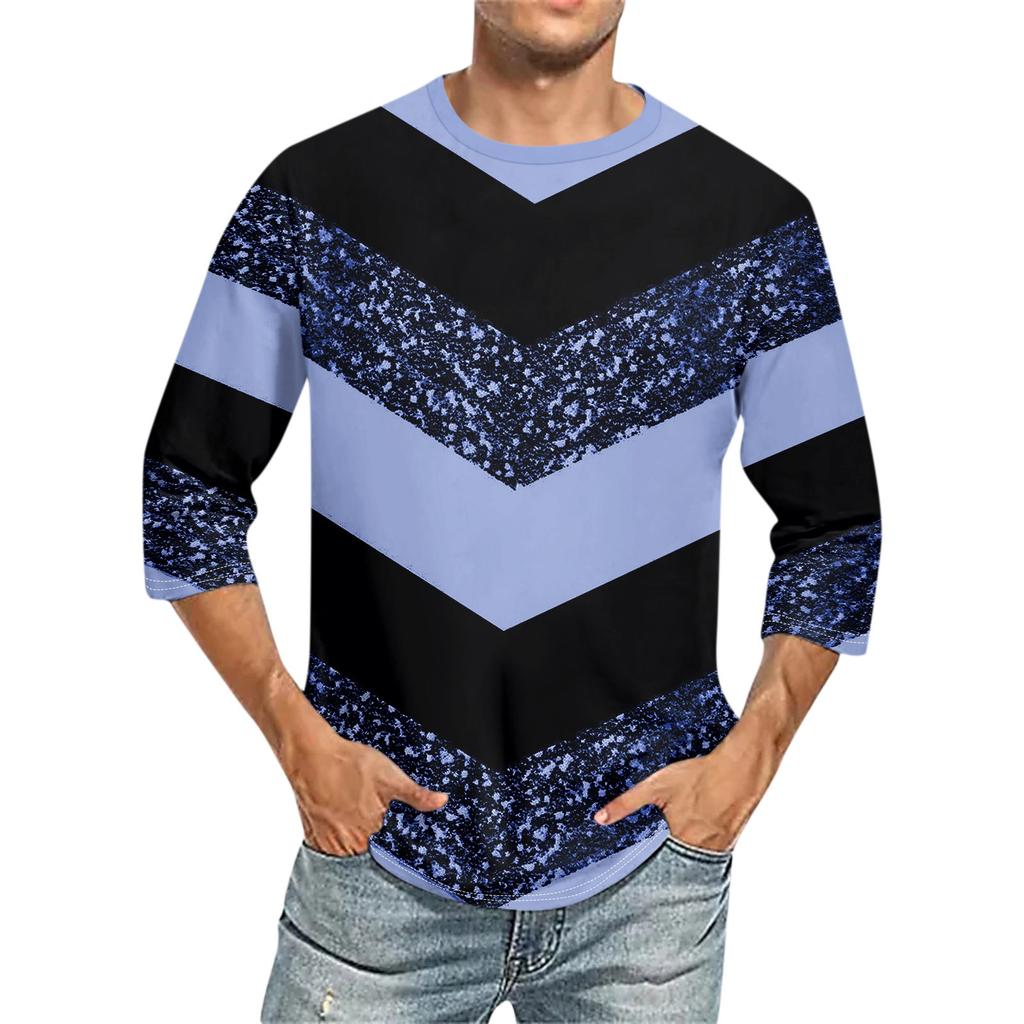 Мужская однотонная футболка с круглым вырезом и рукавами три четверти