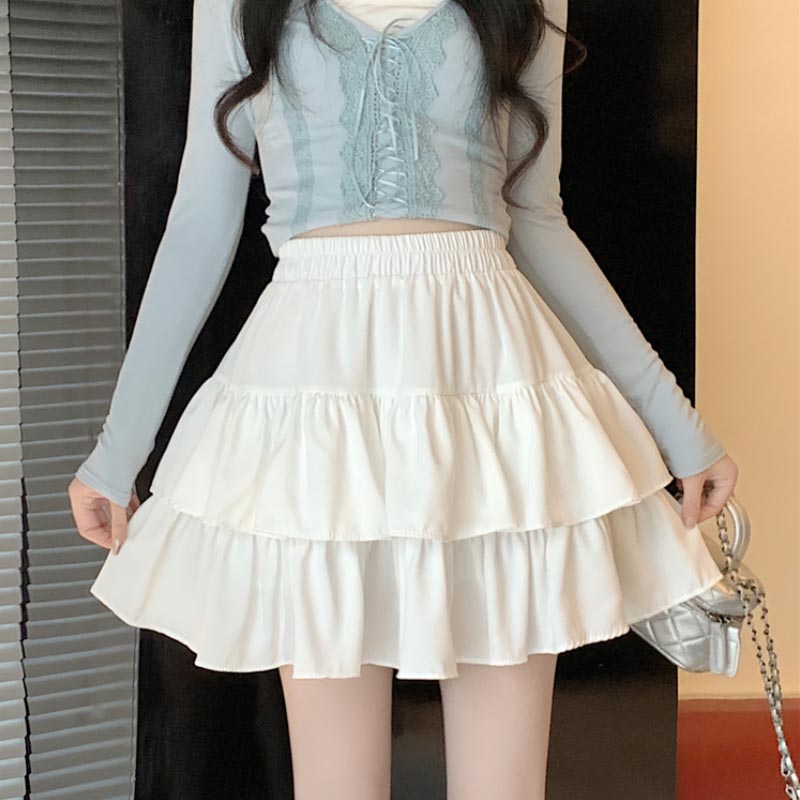 Плиссированная юбка-трапеция для женщин с оборками Sweet Hottie в консервативном стиле с эластичной резинкой на талии, тонкие повседневные летние шорты, юбки, белые, черные