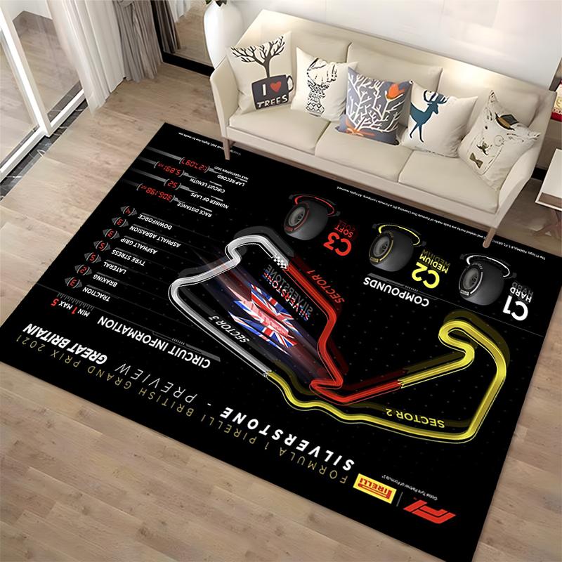 Formula 1 Silverstone Circuit Design Non-slip rug suitable for living room and bedroom sofas.