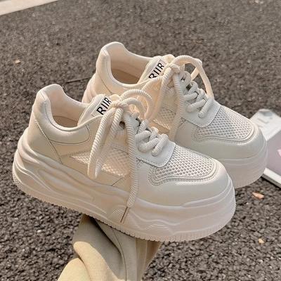 Белые туфли на шнуровке, женские кроссовки, новые дышащие сетчатые кожаные женские туфли, массивные повседневные спортивные туфли для сноуборда, кроссовки для взрослых