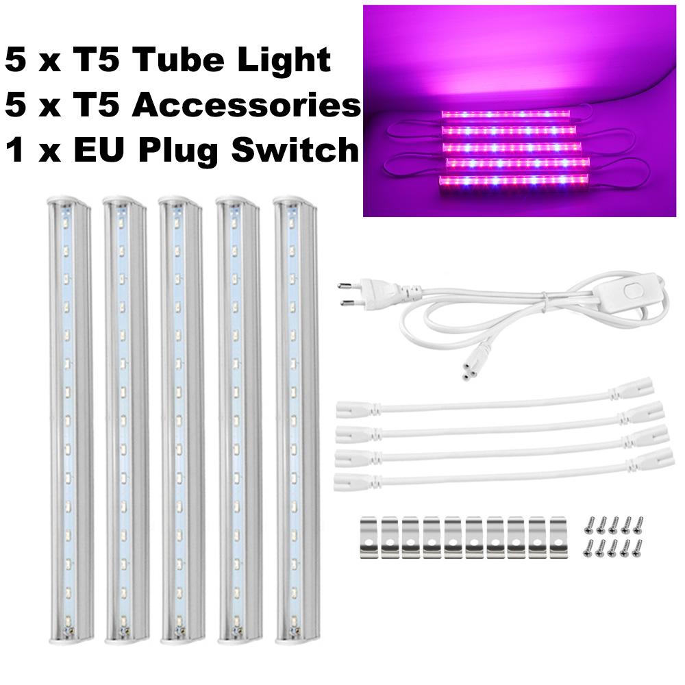 Полный набор 1–5 шт. 220 В T5 Трубчатый светильник Светодиодные фитолампы Полный спектр Светодиодный светильник для выращивания растений с вилкой европейского стандарта