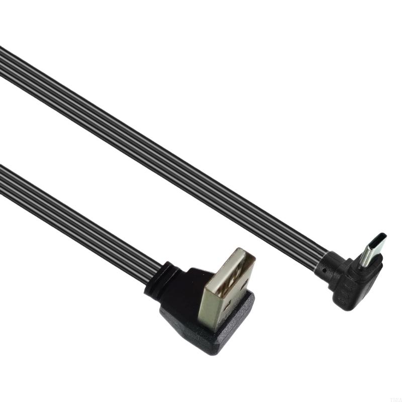 USB 2.0 Male to USB C Data Cord Wire Straight Head/90 Degree Bend Flat Cable for Tablet Phones 480Mbps Data Transfer