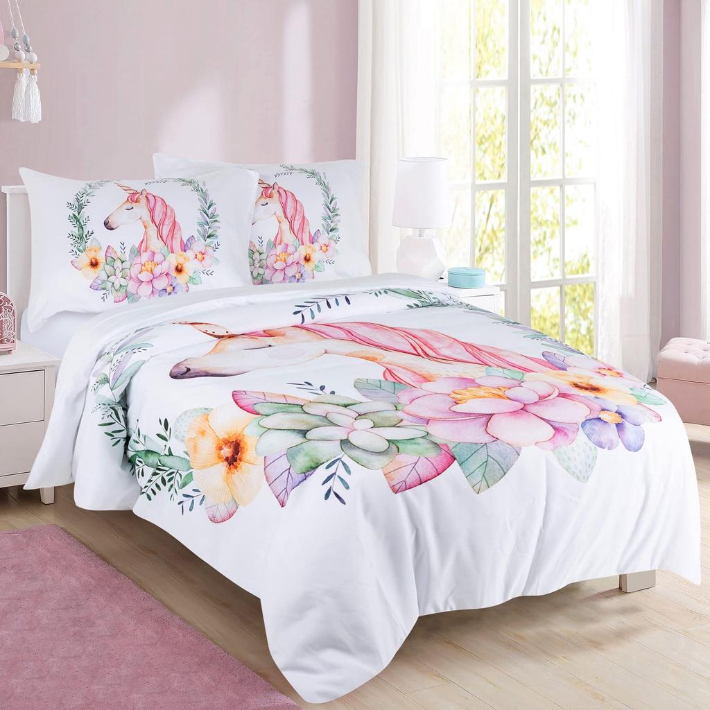 Комплект пододеяльника «Единорог» фиолетовый акварельный комплект постельного белья «Единорог» размер фулл розовый единорог цветок мечтательный мультяшный блеск сиреневый покрывало