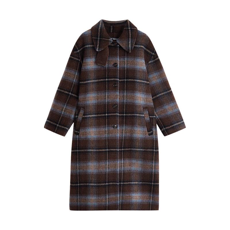 Chuyu Women's 2025 Winter Wool Blend Plaid Polo Coat