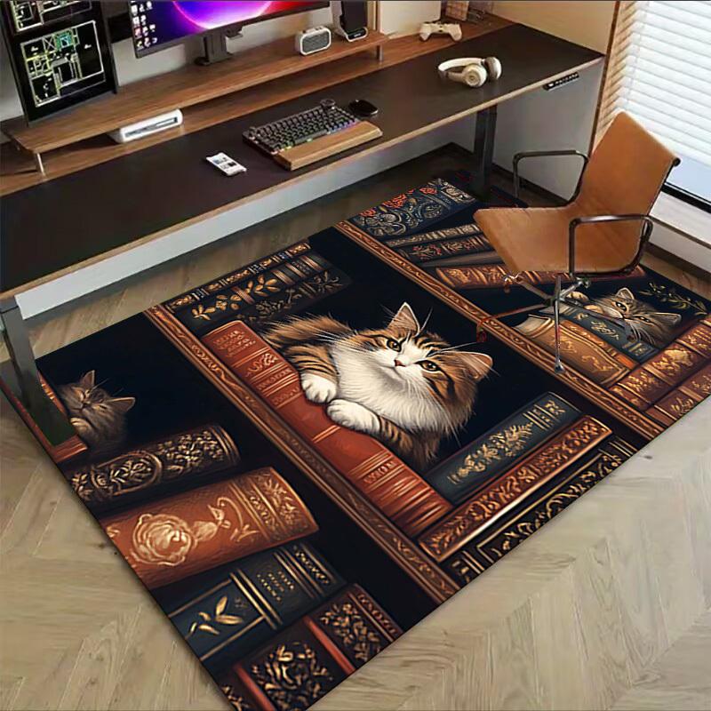 1PC bookshelf, cats Extra Large Non Slip Floor carpet, Office, family, bedroom, Studio   Large Area Rug Indoor Rugs, , Vibrant Colors