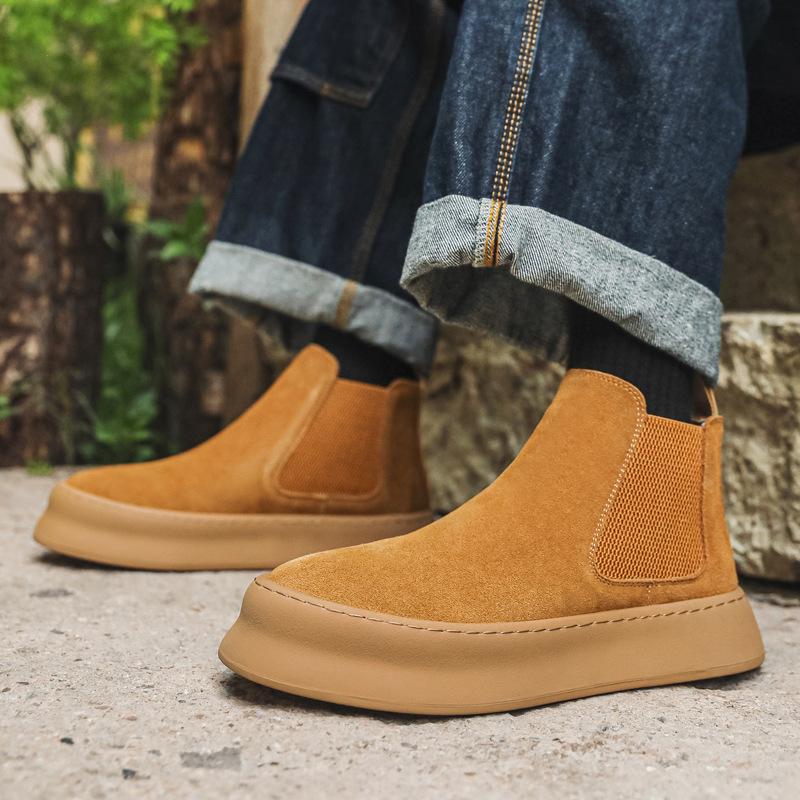 Мужские ботинки мартин осенние ботинки в британском стиле высокие кожаные туфли повседневные короткие ботинки средней высоты ретро ботинки цвета ревеня 1203-J