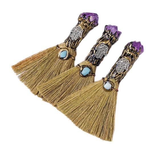 Halloween Faux Amethyst Broom Figurine Handmade Healing Stone Fake Crystal Mini Witch