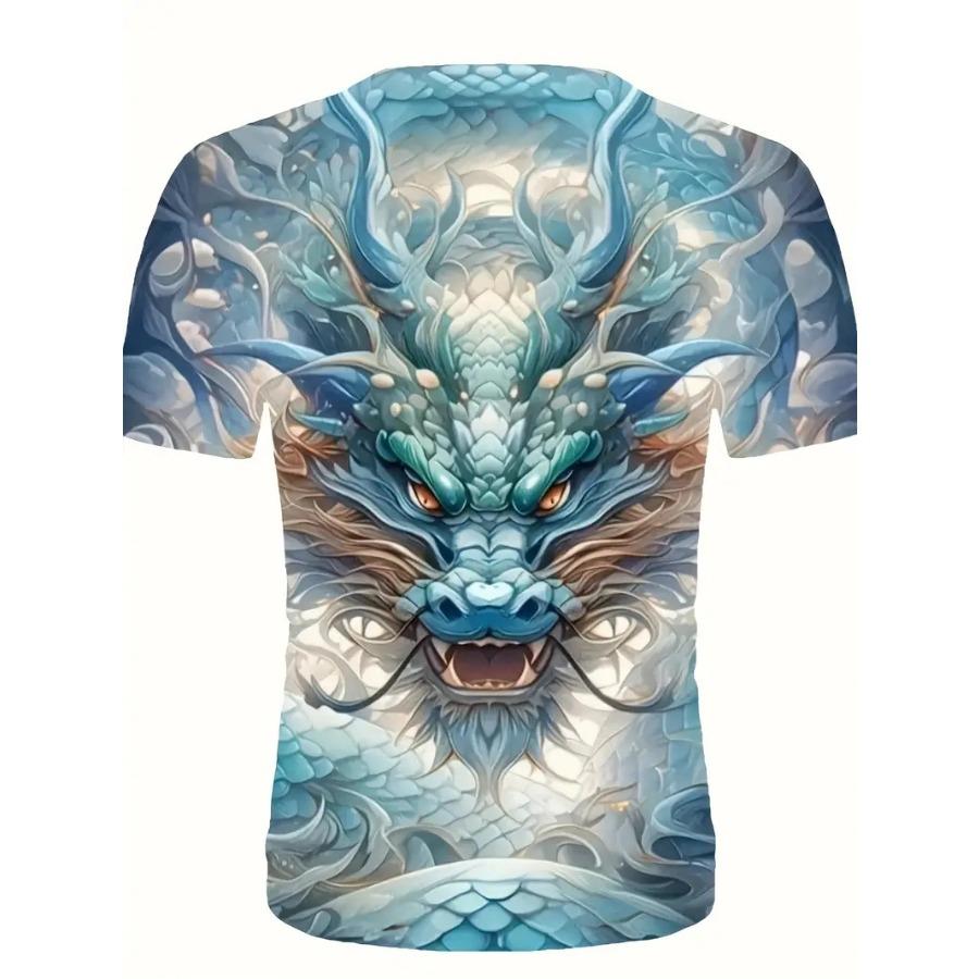 Men's Skeleton & Guitar Pattern Crew Neck T-shirt Dragon 3d Print Casual Comfy Tees Tshirts for Summer Men's Clothing
