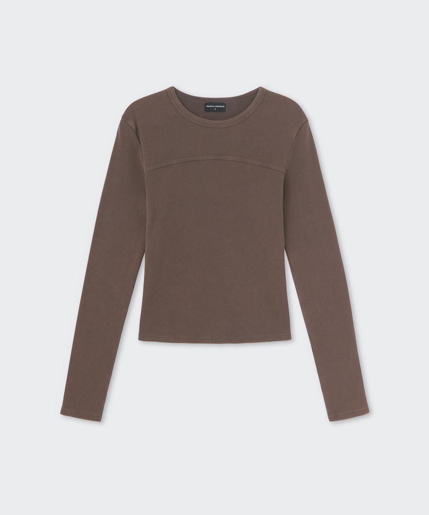 MUSINSA STANDARD WOMAN Women'S Pigment Ribbed Slim Crew Neck Long Sleeve T-Shirt [Brown]