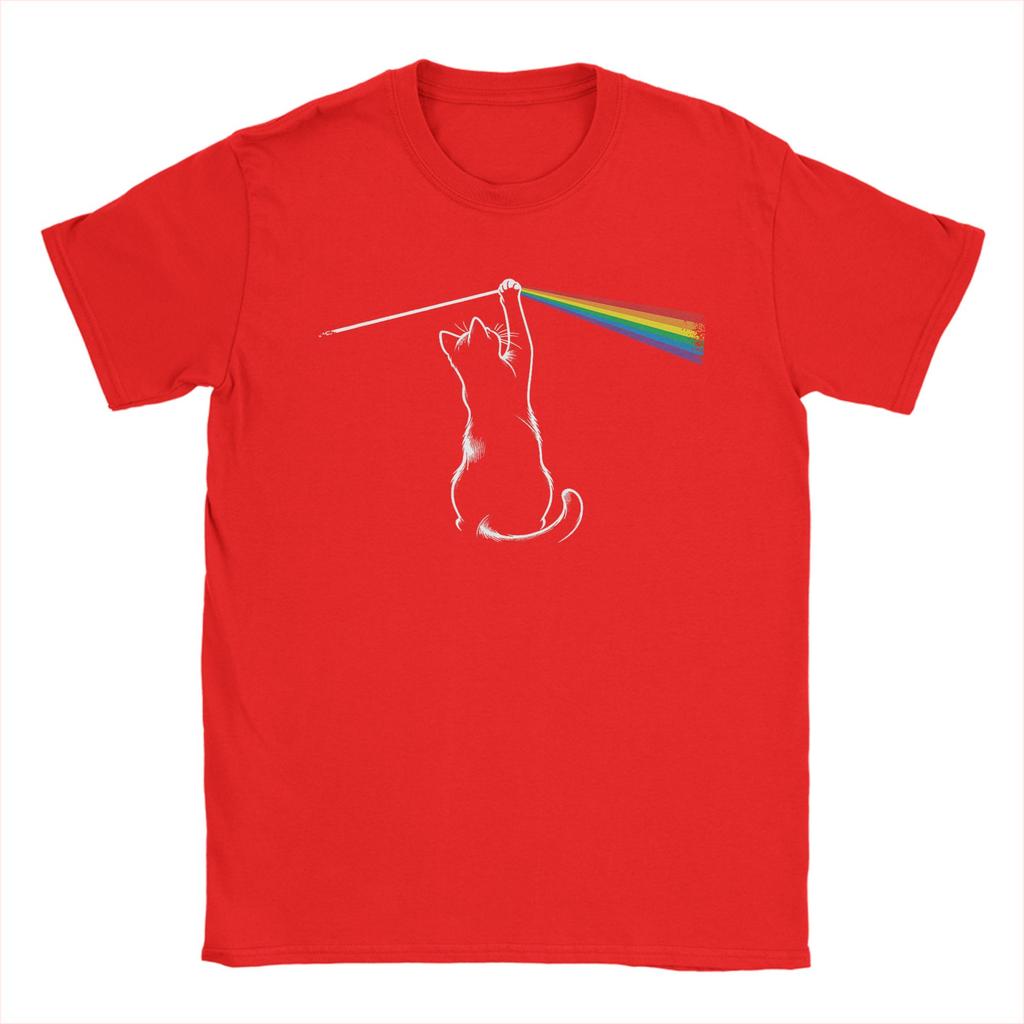 Unisex's Playing with Light Cat T Shirts 100% Cotton Tops Funny Short Sleeve Crew Neck Tee Shirt Unique T-Shirt